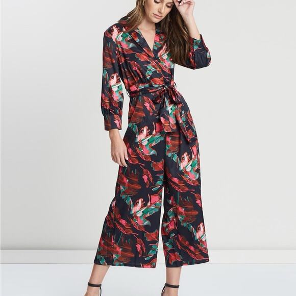 NWT ASOS Lost Ink wide leg jumpsuit with tie waist in abstract floral print XXS - Picture 1 of 16